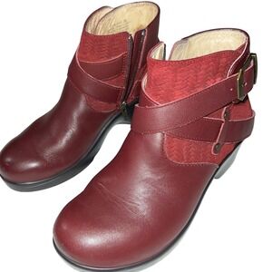 Alegria Burgundy Leather Ankle Boots Side Zip Buckle Accent Women Size 36